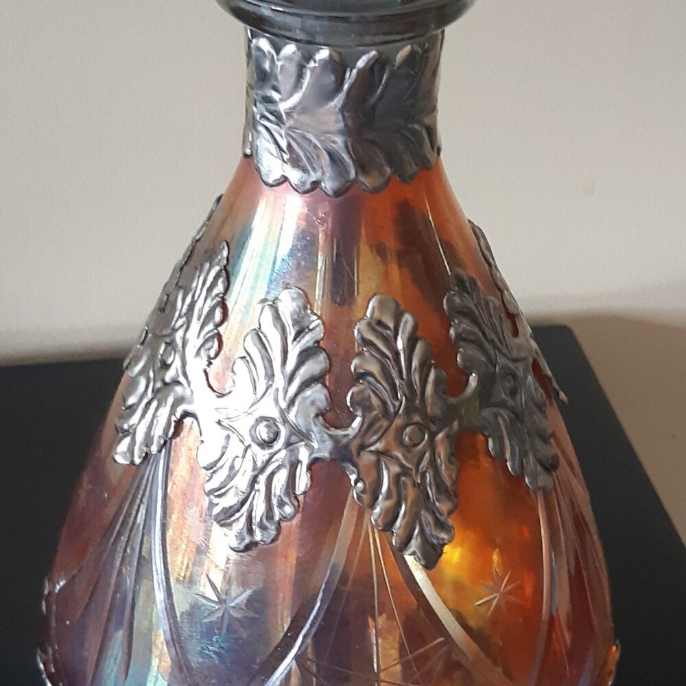 Art Nouveau Ornate Cut Glass Decanter with Silver, Circa 1900s, Made in Germany - Picture 10 of 16
